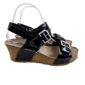 Mephisto Wedge Sandals Womens 8 38 Lissandra Black Patent Leather Platform
